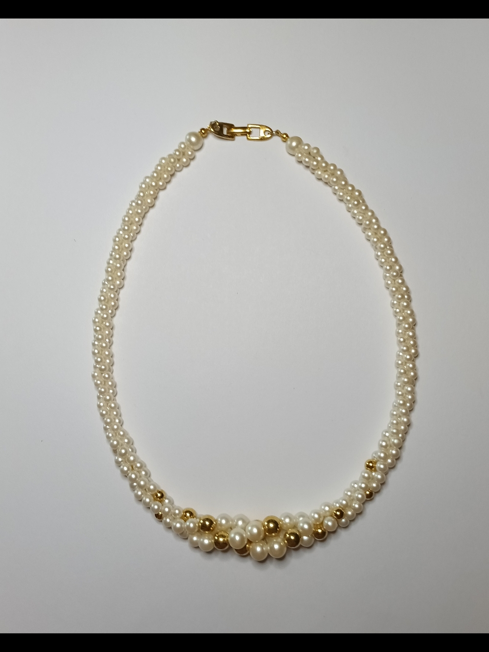 Vintage Napier White Pearl and Gold Bead Twisted Necklace